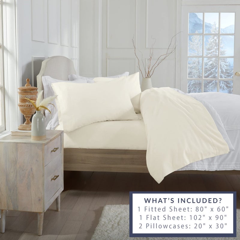 Market & Place 100% Turkish Cotton Flannel Sheet Set | 4 Piece Deep Pocket Solid Cozy Winter Bed Sheets | Double Brushed for Extra Softness & Comfort | Chalet Collection (Queen, Ivory) - Image 5